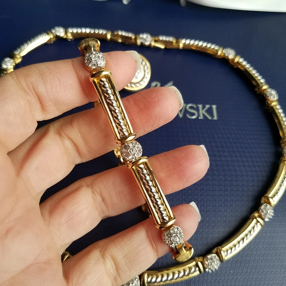 AUTHENTIC Swarovski 18k Gold Plated Tennis Necklace, Bracelet & Earrings SET - Picture 15 of 16